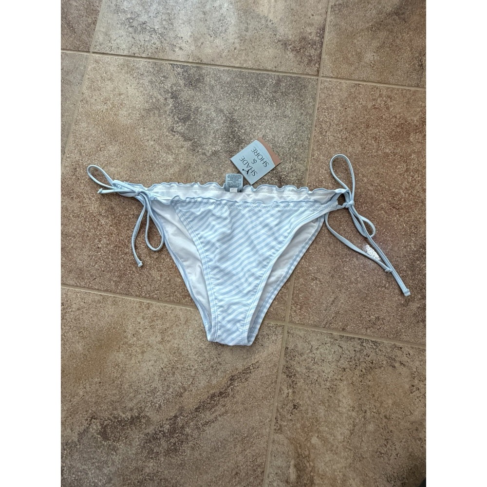 Shade & Shore Women's Blue/White Stiped Cheeky Bikini Bottoms Size L (12-14) NWT